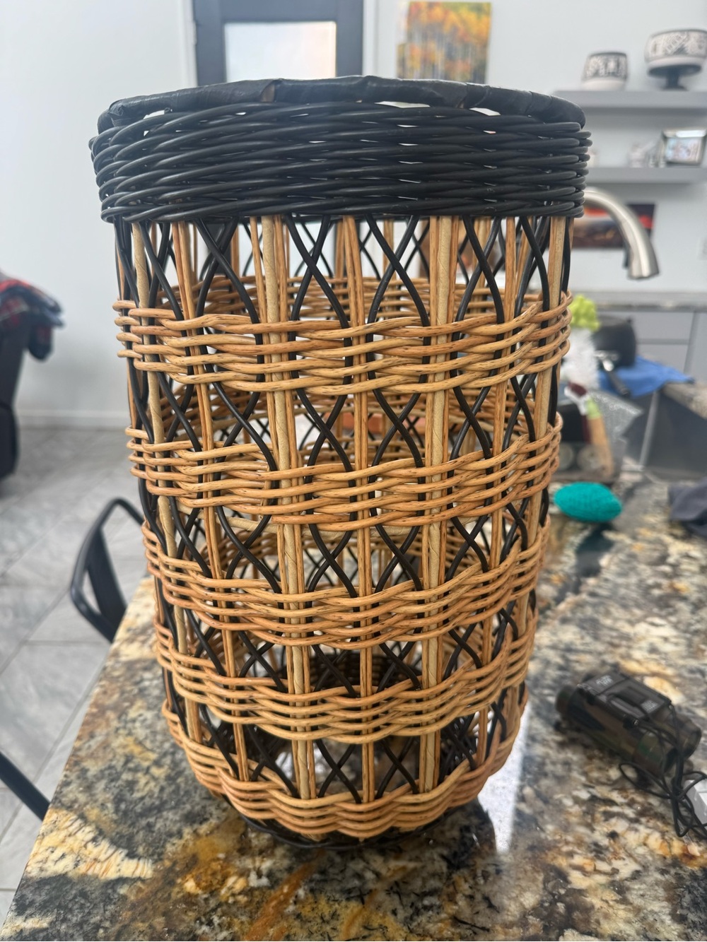 Woven Rattan Accent Basket - Black and Natural